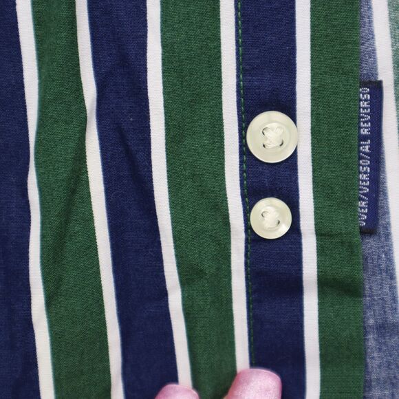 Tommy Hilfiger Shirt Mens Large Blue Green Striped Logo Button Up Casual - Picture 8 of 15